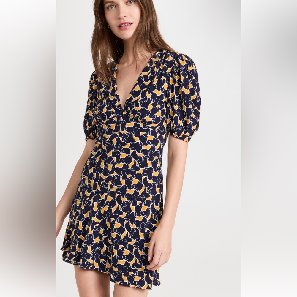 STAUD Mini Milla Dress in navy yellow abstract print size 2!